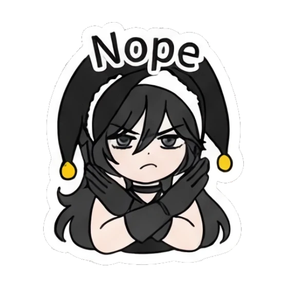 Jester girl crossing arms with 'Nope' text Jester Girl Daily Moods sticker for expressive chats and social replies.