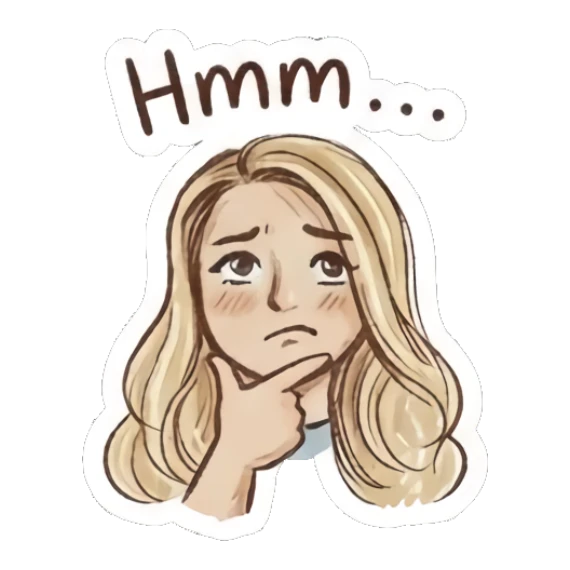 Blonde girl thinking with hand on chin Charming Blonde Doodle Girl sticker for expressive chats and social replies.