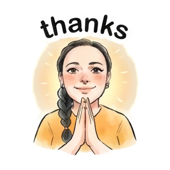 Girl with hands pressed together in a thankful gesture. Modern Girl Daily Expressions sticker for expressive chats and social replies.