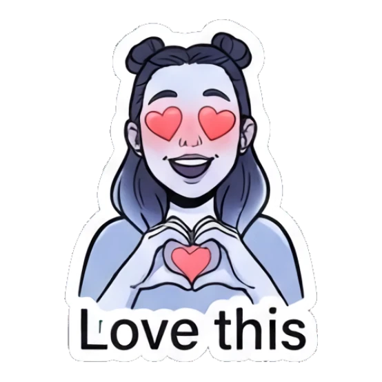 Happy girl making a heart shape with hands saying Love this Modern Girl Daily Vibes sticker for expressive chats and social replies.