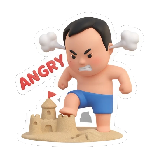男孩在沙滩生气 Summer Boy Adventures sticker for expressive chats and social replies.