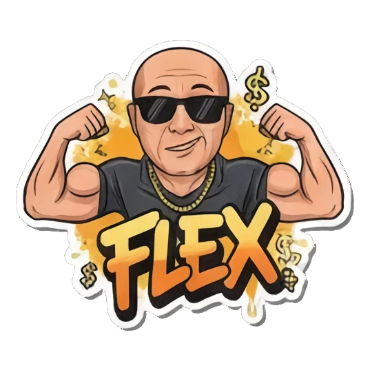 Flexing muscles, strong Bald Guy's Street Vibes sticker for expressive chats and social replies.
