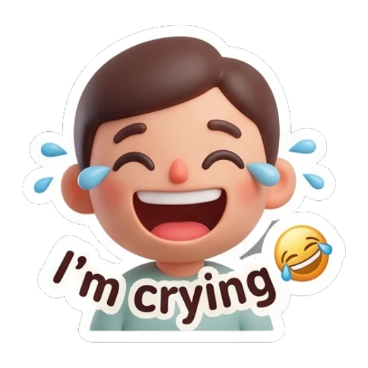 Happy boy laughing with tears of joy and I'm crying text. Cute Boy Daily Expressions sticker for expressive chats and social replies.