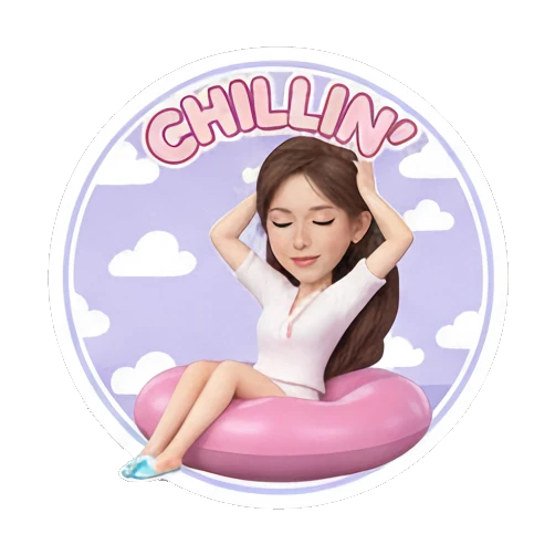 Girl relaxing on a pool float, 'CHILLIN' text, calm. Sweet Girl Daily Life sticker for expressive chats and social replies.