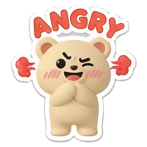 Angry bear with steam vents from ears and ANGRY text. Cheerful Clay Bear Buddies sticker for expressive chats and social replies.