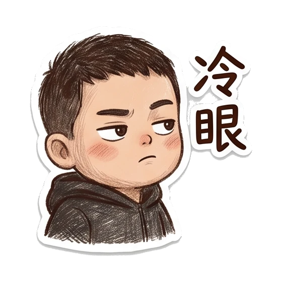 Boy looking cold/indifferent with '冷眼' text Cheerful Boy Daily Life sticker for expressive chats and social replies.