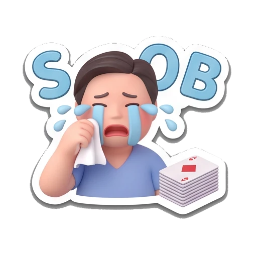Crying with tissue Playful Card Gamer sticker for expressive chats and social replies.