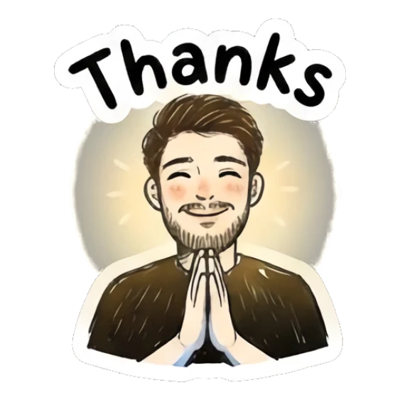 Man with hands together in a prayer pose, looking thankful. Doodle Guy Daily Vibes sticker for expressive chats and social replies.