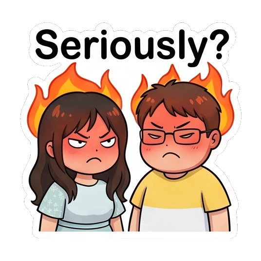 Couple looking furious with fire flames behind them Sweet Couple Daily Life sticker for expressive chats and social replies.