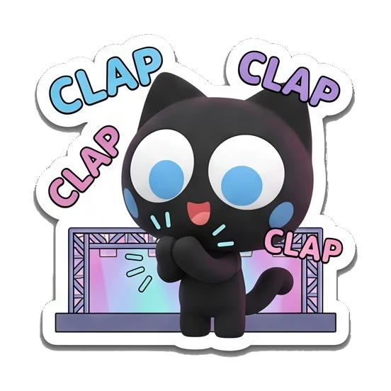 黑猫热烈鼓掌 Melodic Black Cat sticker for expressive chats and social replies.