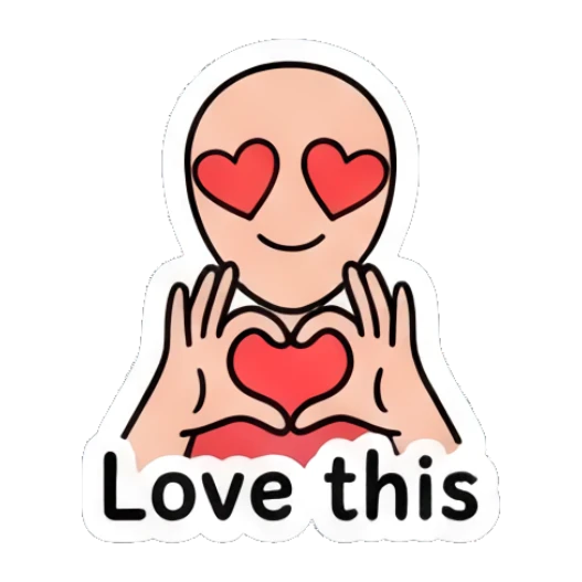 Person forming a heart with hands and 'Love this' text. Daily Moods of a Cool Student sticker for expressive chats and social replies.