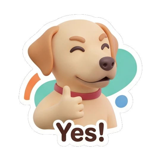 Labrador giving a thumbs up with a wink, text Yes! Cheerful Labrador Daily sticker for expressive chats and social replies.