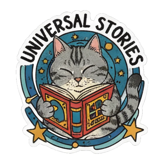 cat reading universal stories Literary Tabby Adventures sticker for expressive chats and social replies.