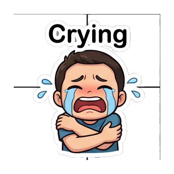 Boy crying with large tears streaming down his face. Cheerful Boy Daily Life sticker for expressive chats and social replies.