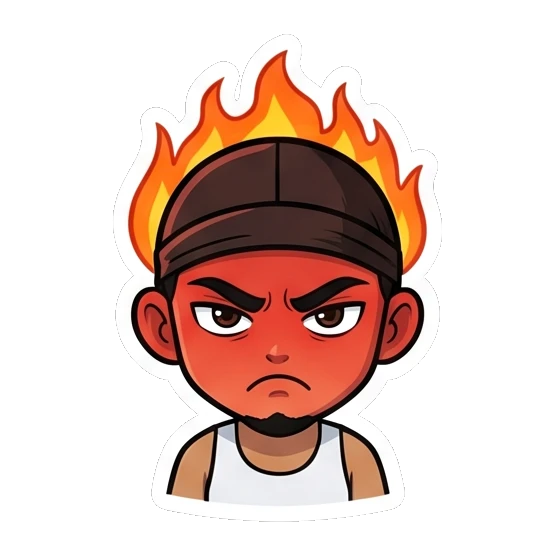 Angry guy with a flaming head and intense red face Cool Guy Daily Vibes sticker for expressive chats and social replies.