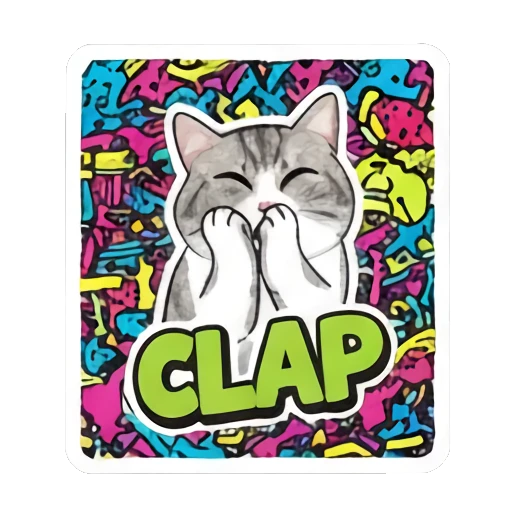 Cat clapping paws with CLAP text Retro Graffiti Cat Vibes sticker for expressive chats and social replies.