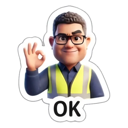 Worker making an OK gesture with hand, smiling confidently. Busy Worker Life sticker for expressive chats and social replies.