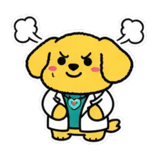 Confused dog crying with question marks. Doctor Dog's Daily Life sticker for expressive chats and social replies.