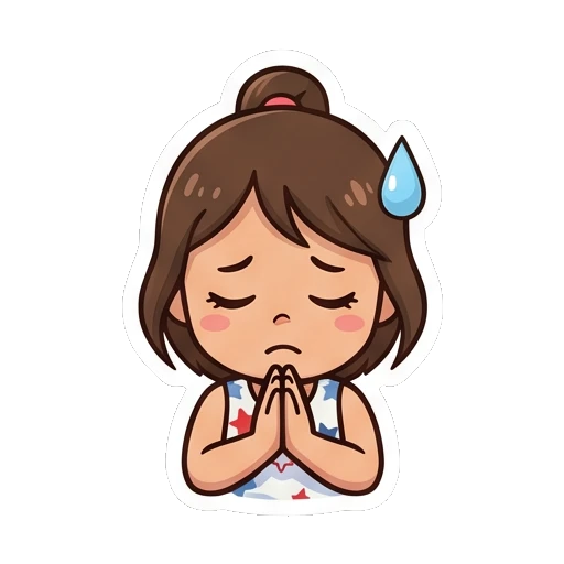 Girl apologizing with a sad face and sweat drop Cheerful Star Girl Adventures sticker for expressive chats and social replies.