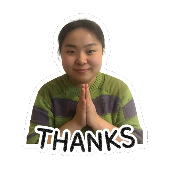 Young woman with hands in prayer pose saying 'THANKS' Cheerful Daily Expressions sticker for expressive chats and social replies.