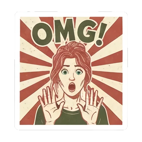 女性惊讶OMG Vintage Vixen Vibes sticker for expressive chats and social replies.