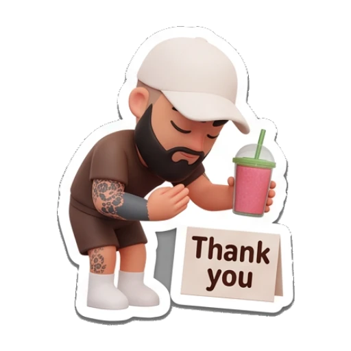 Man holding a smoothie, text 'Thank you' Gym Bro Daily Life sticker for expressive chats and social replies.