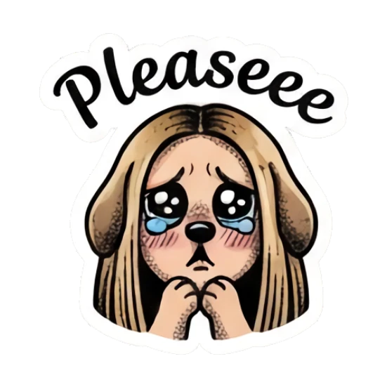 Blonde girl with puppy eyes and dog ears with text 'Pleaseee' Vintage Blonde Expressionist sticker for expressive chats and social replies.