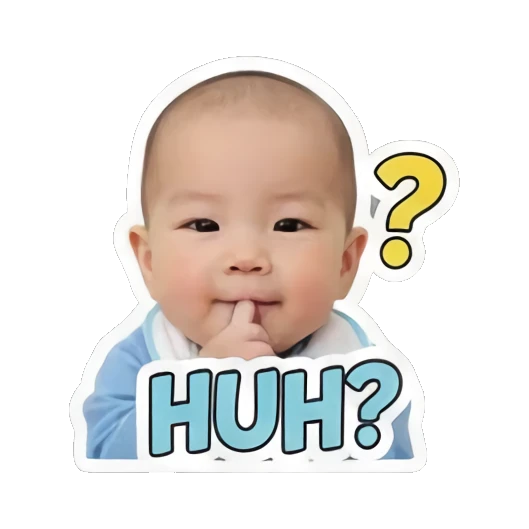 疑惑的宝宝说HUH Little Baby Expressions sticker for expressive chats and social replies.