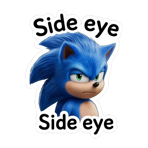 Sonic giving a side eye with Side eye text Sonic Expressive Vibes sticker for expressive chats and social replies.