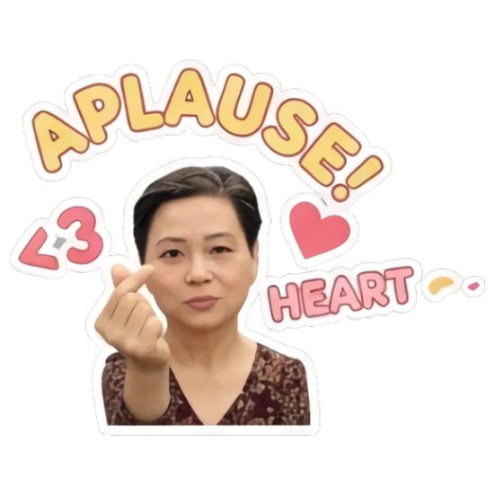 mother making finger heart Cheerful Middle-Aged Mom sticker for expressive chats and social replies.