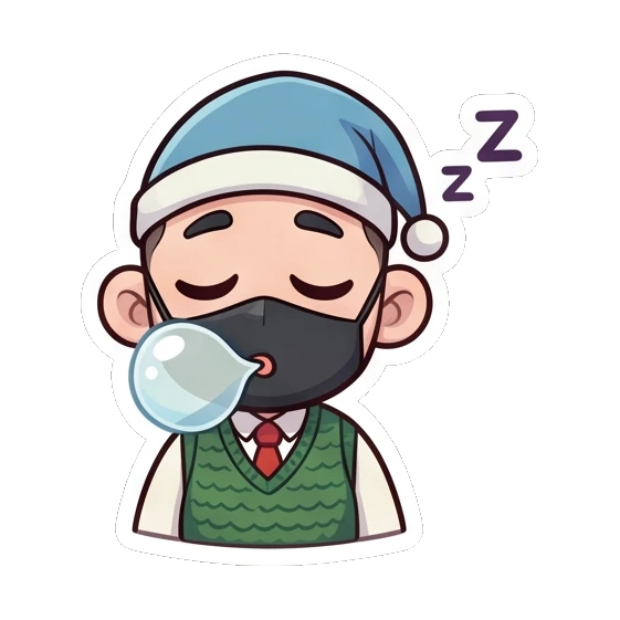 Sleeping boy with a nightcap and bubble Cheerful Masked Student sticker for expressive chats and social replies.