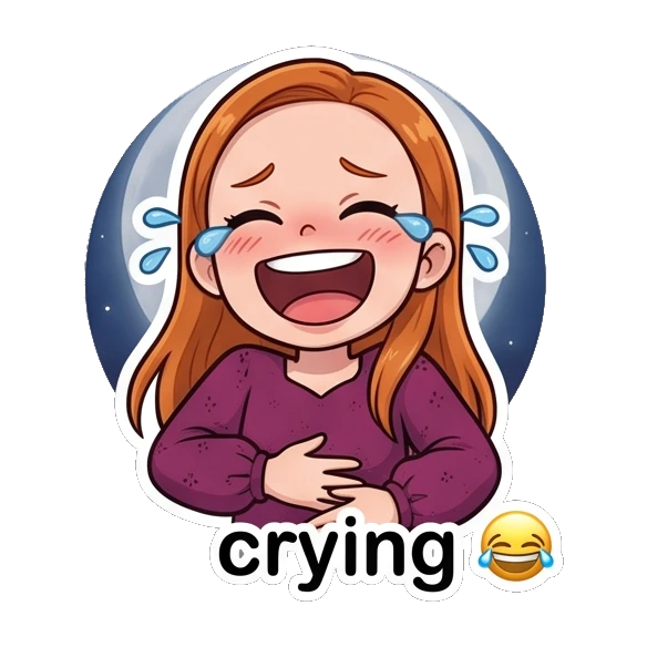 Ginger girl laughing heartily with tears of joy Ginger Girl Daily Life sticker for expressive chats and social replies.