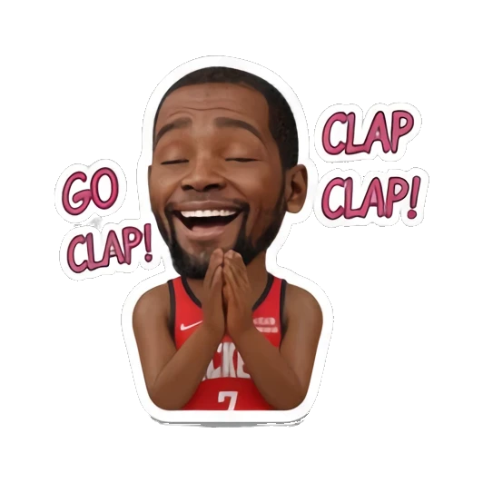 Basketball player clapping hands with a smile. Basketball Star Expressions sticker for expressive chats and social replies.