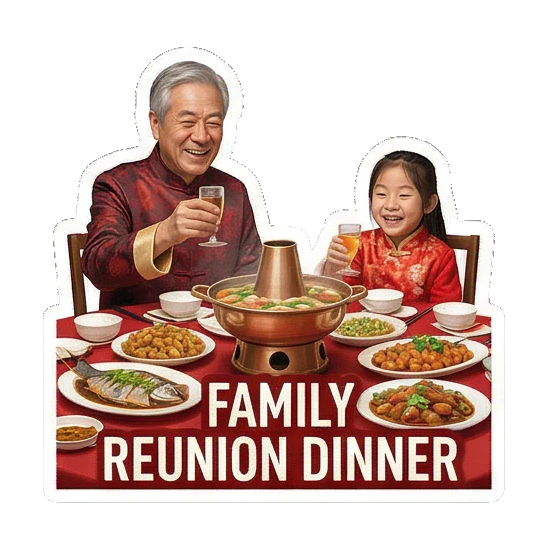 Family reunion dinner Grandpa and Granddaughter CNY Moments sticker for expressive chats and social replies.