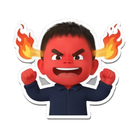 Angry boy with red face and fire ears Chibi Boy's Daily Fun sticker for expressive chats and social replies.