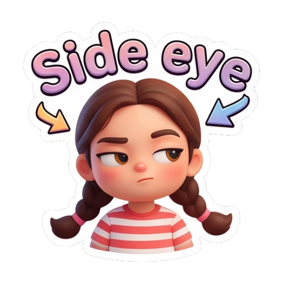 Girl giving a skeptical side eye Cute Braided Girl Daily sticker for expressive chats and social replies.