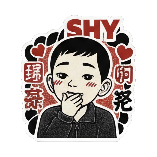 少年害羞捂嘴SHY Vintage Ink Boy Expressions sticker for expressive chats and social replies.