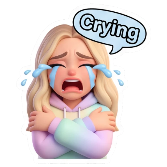 Blonde girl crying loudly with Crying text Blonde Girl Daily Vibes sticker for expressive chats and social replies.