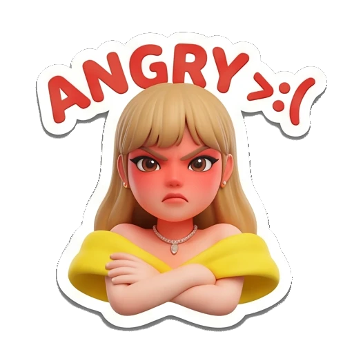 Blonde girl crossing arms, angry expression. Golden Girl Daily Vibes sticker for expressive chats and social replies.