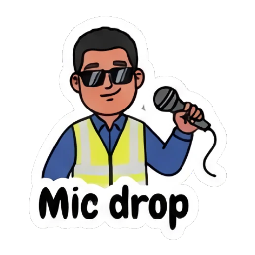 Worker wearing sunglasses and holding a microphone Busy Worker Daily Life sticker for expressive chats and social replies.