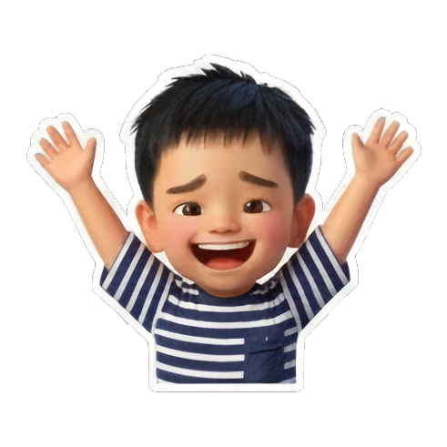 开心男孩举手欢呼. Little Boy's Expressive World sticker for expressive chats and social replies.