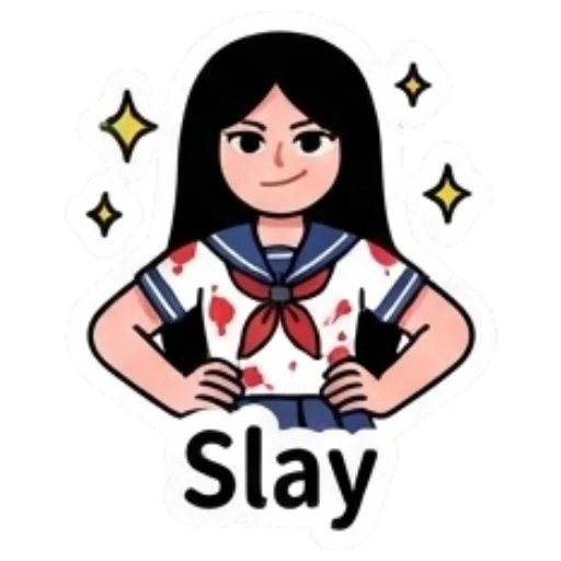 Confident schoolgirl posing with hands on hips and text Slay Yandere Schoolgirl Vibes sticker for expressive chats and social replies.
