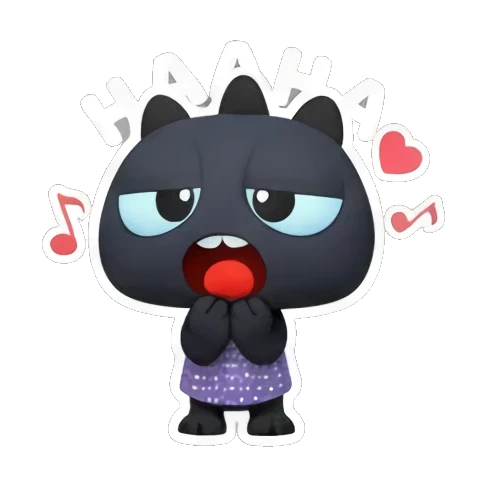 Black monster laughs loudly with HAHAA text. Little Black Monster Moods sticker for expressive chats and social replies.