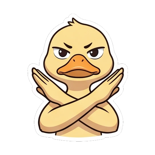 Duckling crossing arms to show disagreement Cheerful Little Duckling sticker for expressive chats and social replies.