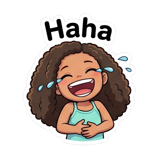 卷发女孩开怀大笑，捧腹大笑 Curly Haired Girl Expressions sticker for expressive chats and social replies.