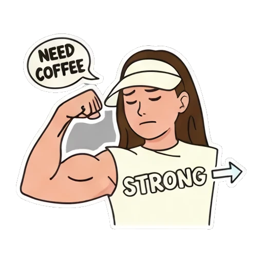 Strong girl flexing bicep, saying "STRONG" Visor Girl Expressions sticker for expressive chats and social replies.