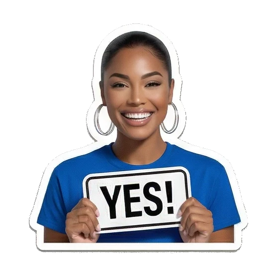 Young woman holding Yes sign Modern Latina Daily Vibes sticker for expressive chats and social replies.