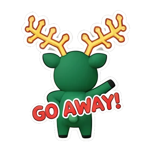 Green deer walking away with GO AWAY text Green Deer Joyful Adventures sticker for expressive chats and social replies.