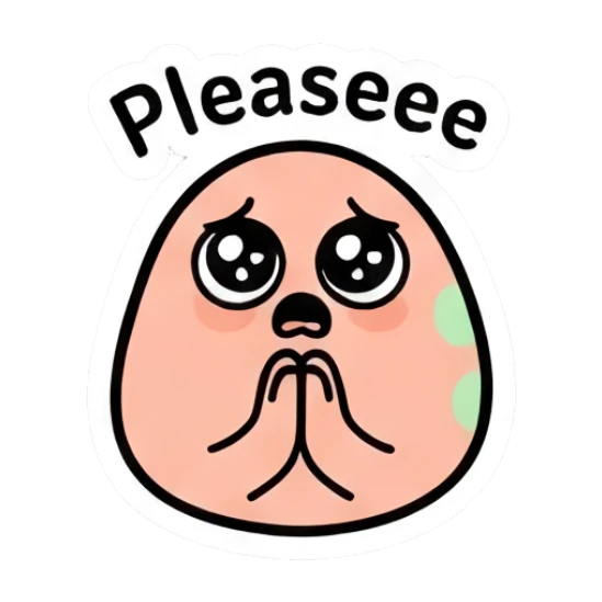 Pleading egg character with big watery eyes and text Pleaseee Doodle Egg Expressions sticker for expressive chats and social replies.