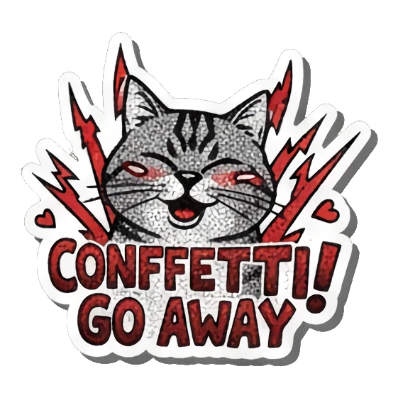 Cat shouting go away Gritty Punk Tabby sticker for expressive chats and social replies.